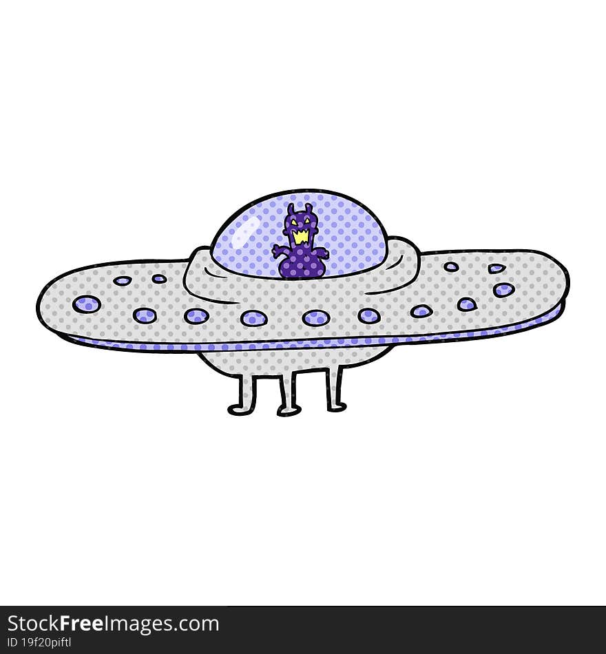 freehand drawn cartoon flying saucer