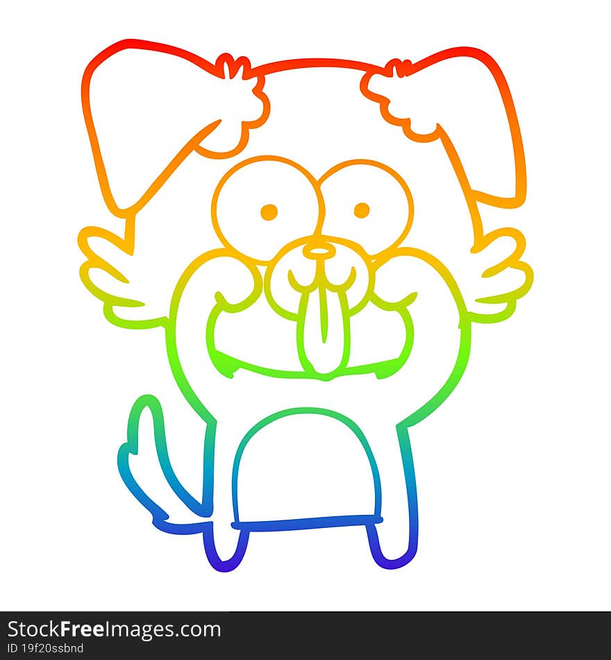 Rainbow Gradient Line Drawing Cartoon Dog With Tongue Sticking Out