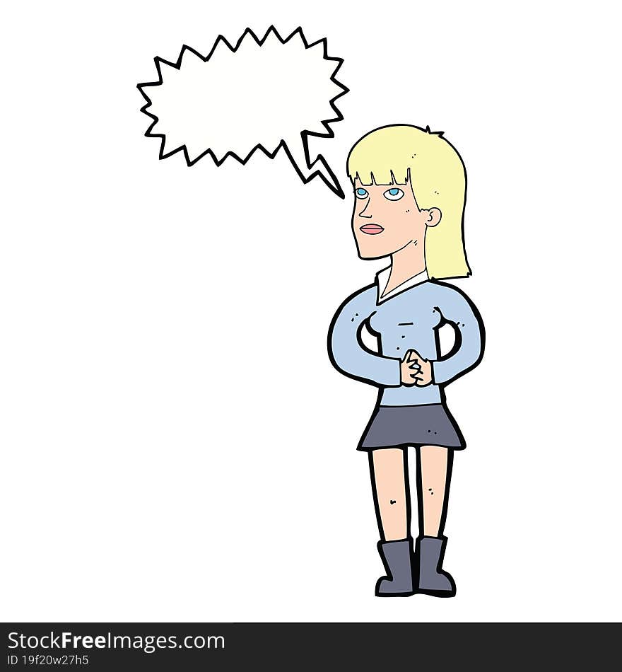 Cartoon Woman Waiting With Speech Bubble