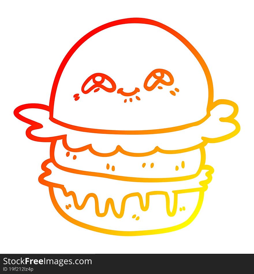 Warm Gradient Line Drawing Cartoon Fast Food Burger