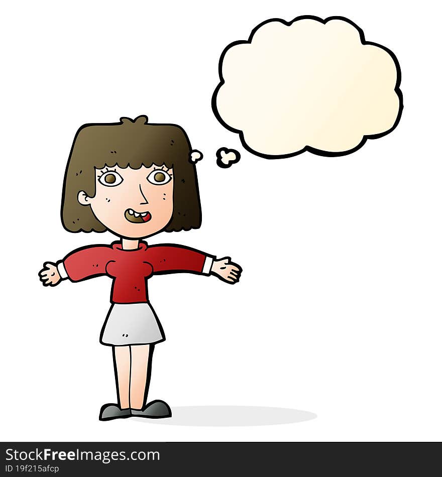 cartoon excited woman with thought bubble