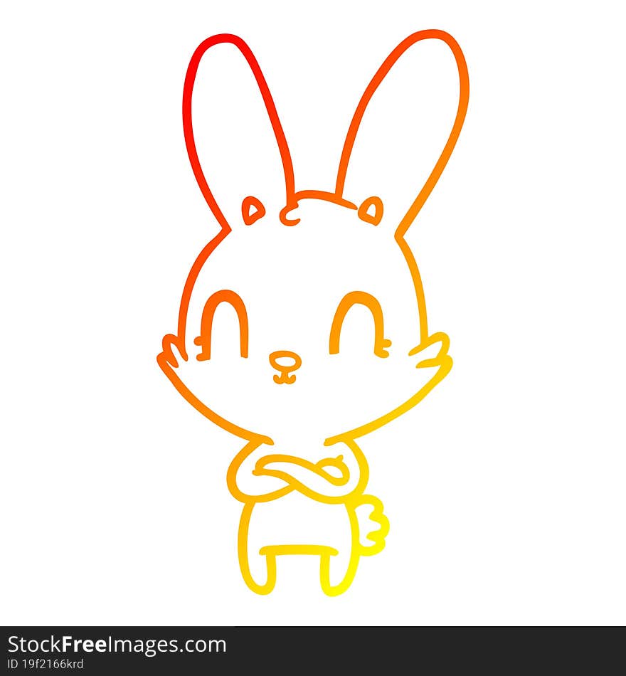 warm gradient line drawing of a cute cartoon rabbit