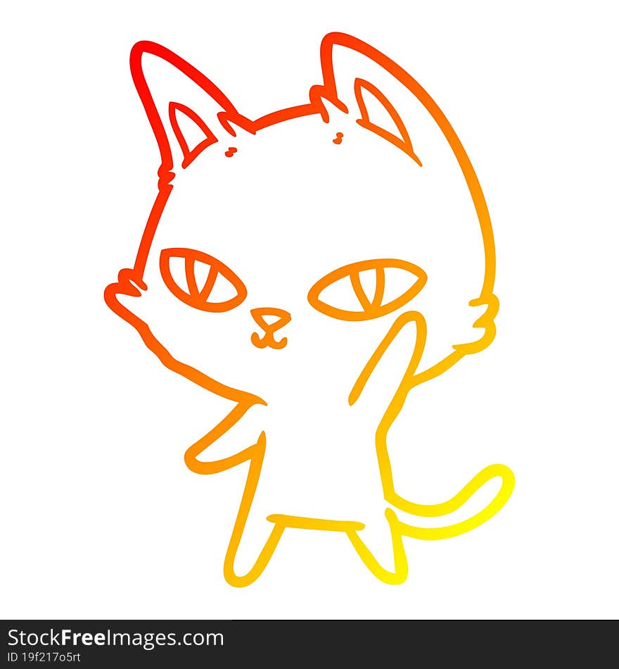 warm gradient line drawing cartoon cat waving