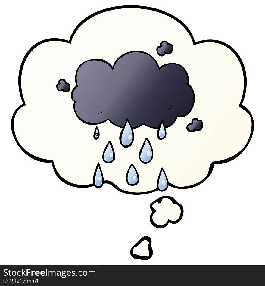 Cartoon Cloud Raining And Thought Bubble In Smooth Gradient Style