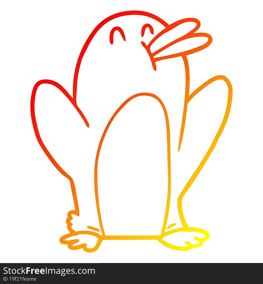 warm gradient line drawing cartoon penguin