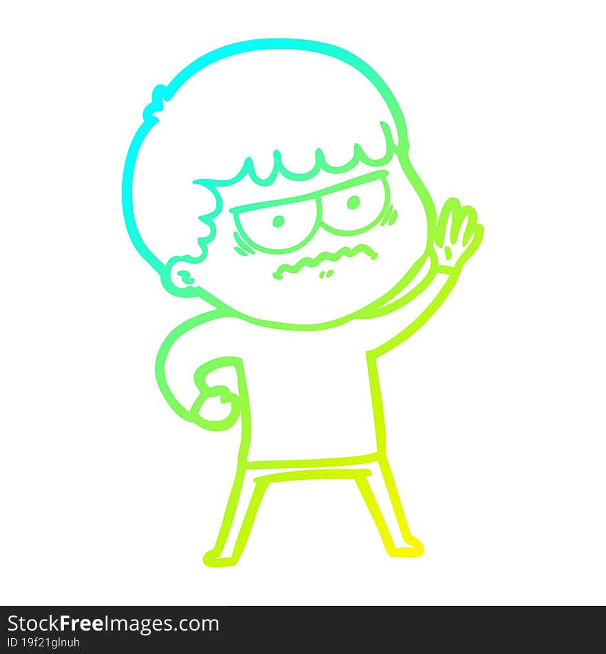 Cold Gradient Line Drawing Cartoon Annoyed Man