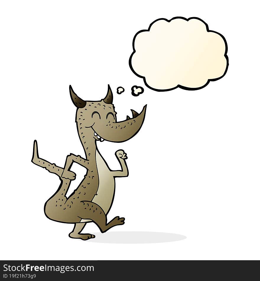 Cartoon Happy Dragon With Thought Bubble