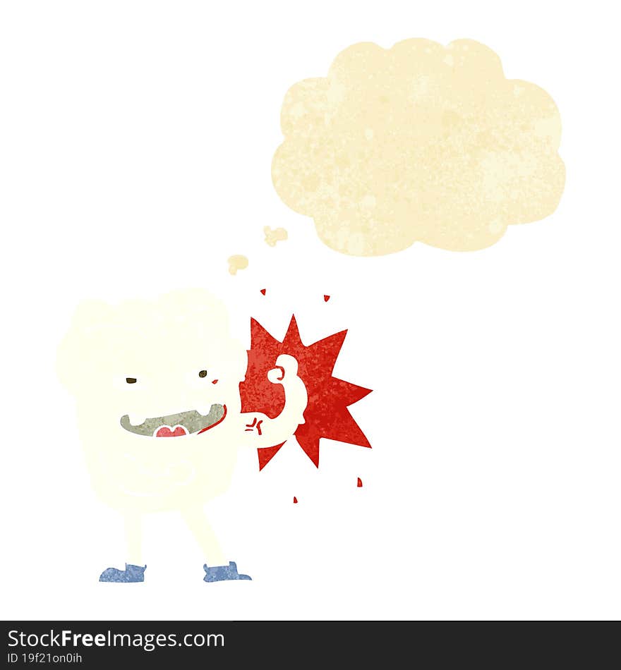 cartoon strong healthy tooth with thought bubble