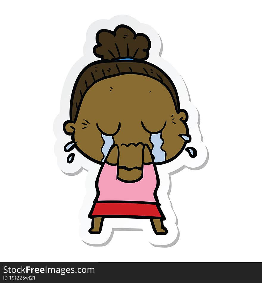 sticker of a cartoon crying old lady