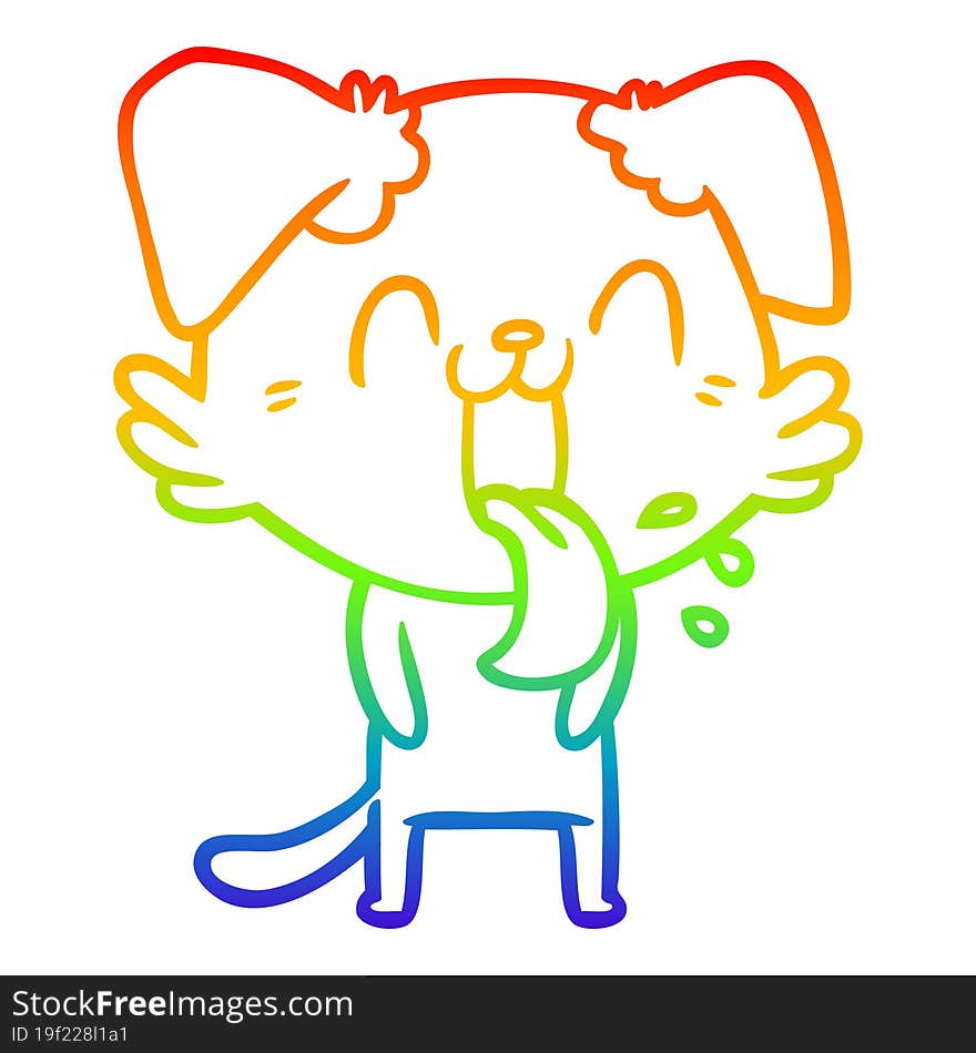 rainbow gradient line drawing of a cartoon panting dog