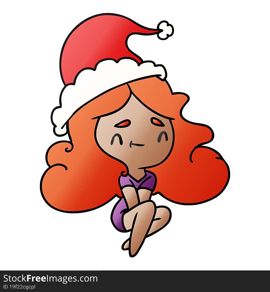 hand drawn christmas gradient cartoon of kawaii girl