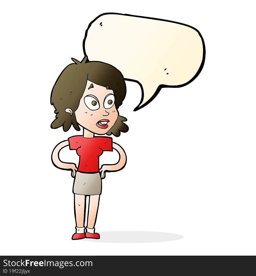 Cartoon Woman With Hands On Hips With Speech Bubble