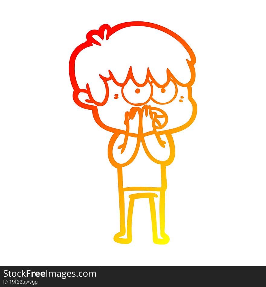 warm gradient line drawing worried cartoon boy