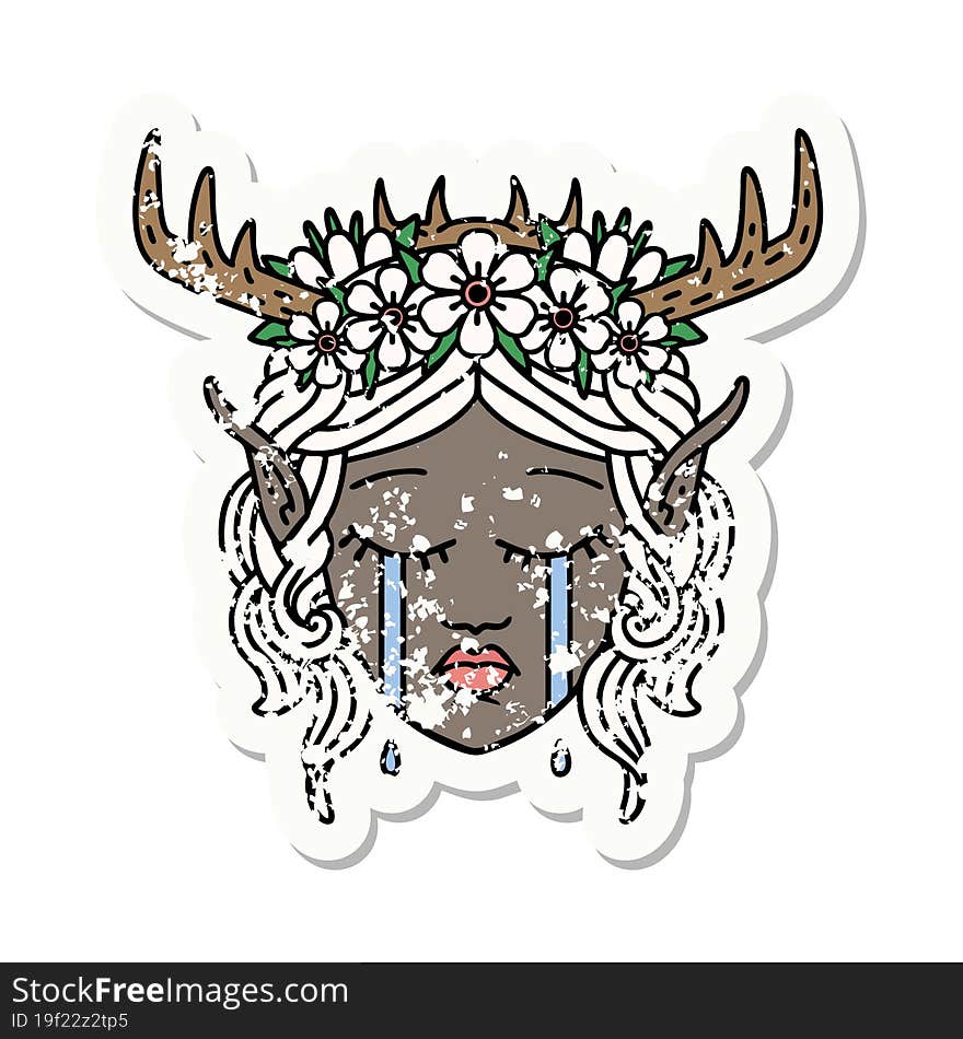 Retro Tattoo Style crying elf druid character face. Retro Tattoo Style crying elf druid character face