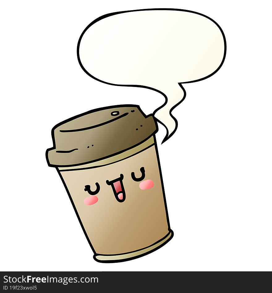 cartoon take out coffee with speech bubble in smooth gradient style