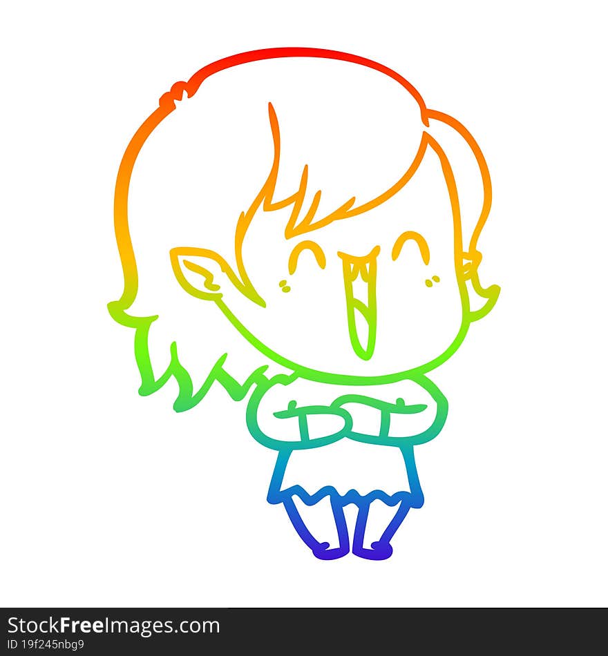 rainbow gradient line drawing cute cartoon happy vampire girl