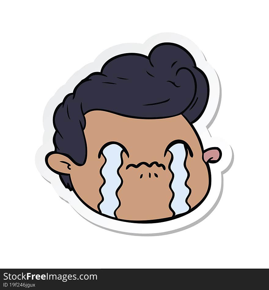 sticker of a cartoon crying boy