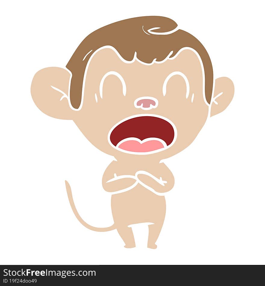 yawning flat color style cartoon monkey