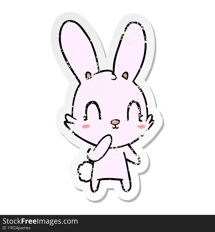 Distressed Sticker Of A Cute Cartoon Rabbit