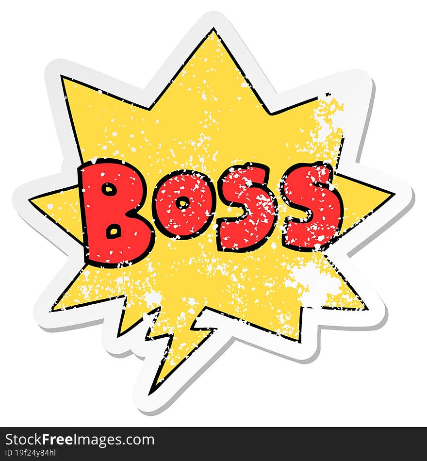 cartoon word boss and speech bubble distressed sticker