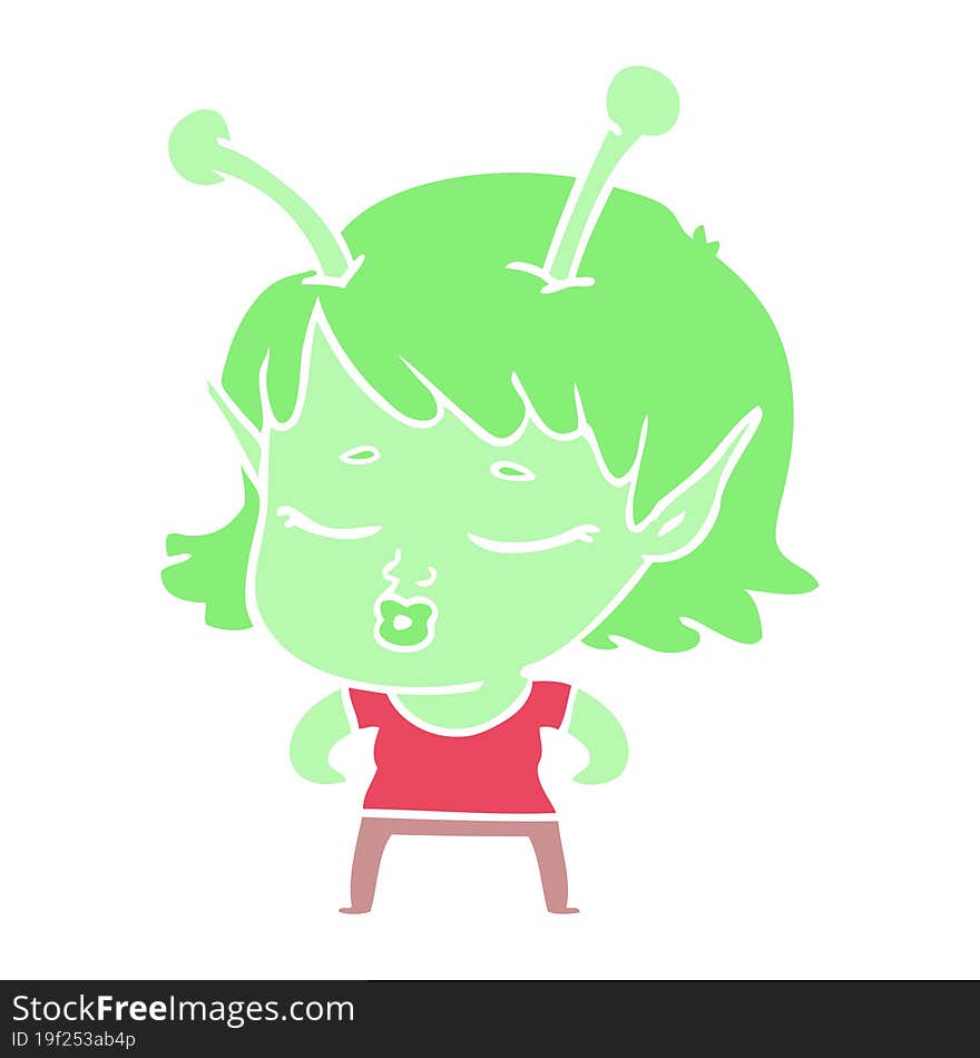 cute alien girl flat color style cartoon