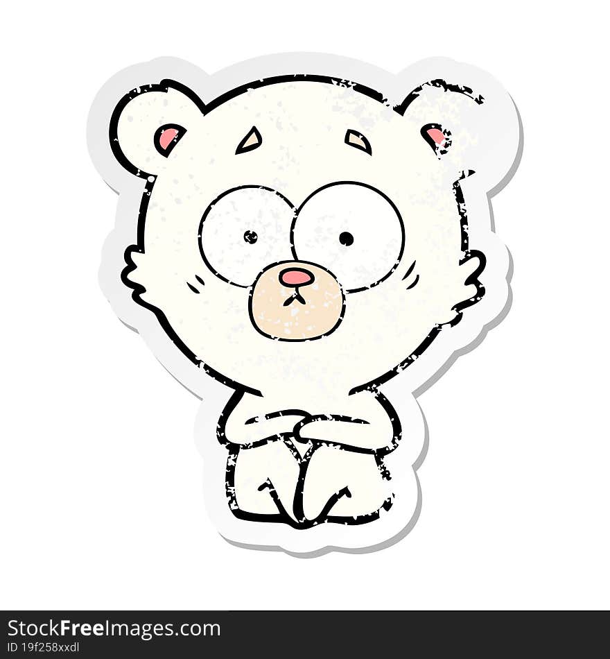 Distressed Sticker Of A Surprised Polar Bear Cartoon