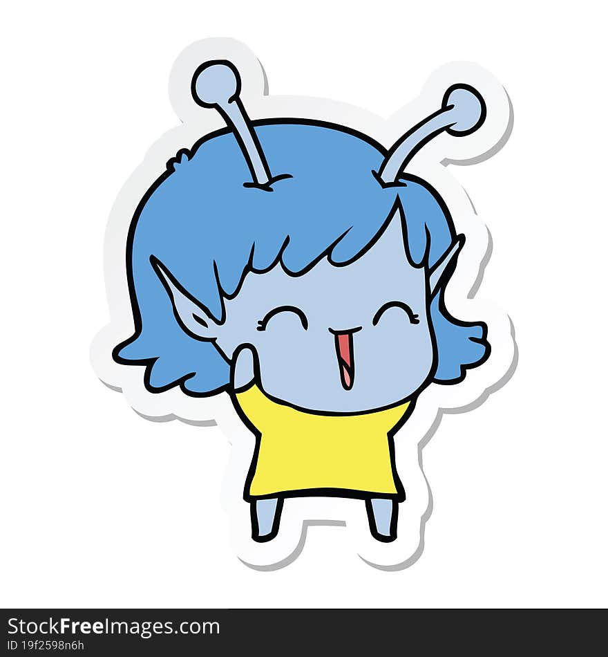 Sticker Of A Cartoon Alien Girl Laughing