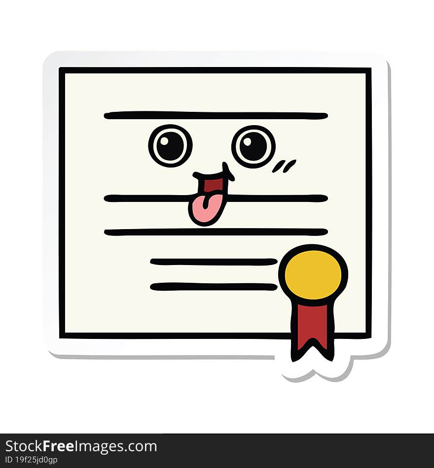 sticker of a cute cartoon graduation diploma