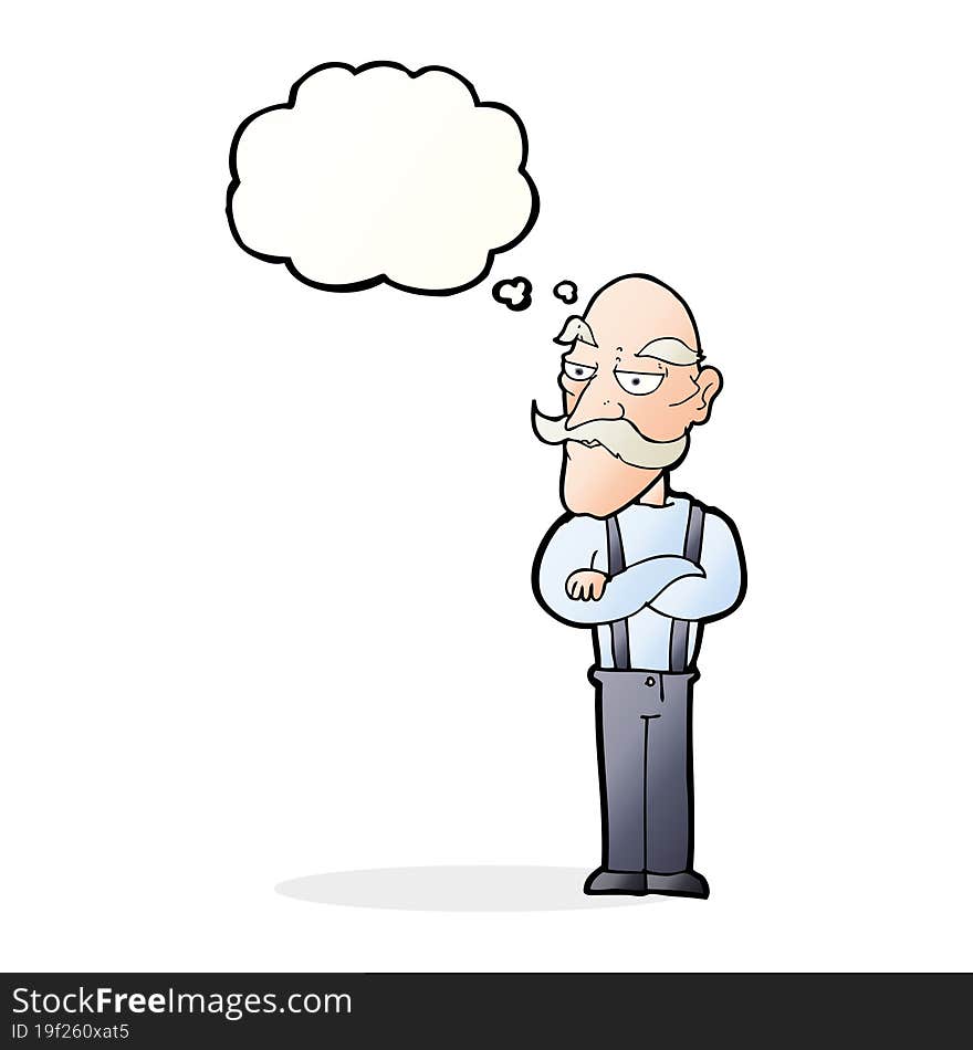 cartoon bored old man with thought bubble