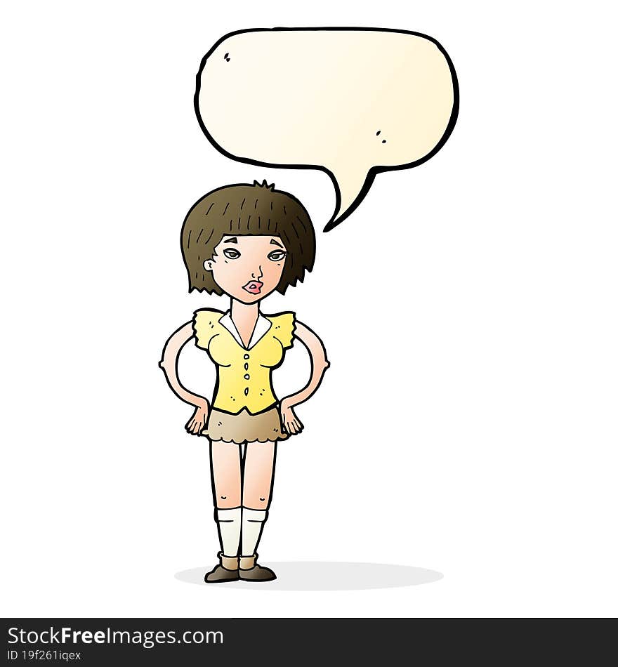 Cartoon Woman With Hands On Hips With Speech Bubble