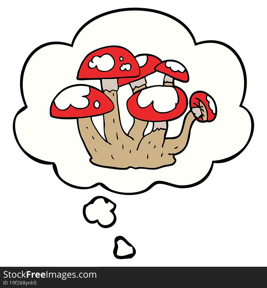 Cartoon Mushrooms And Thought Bubble