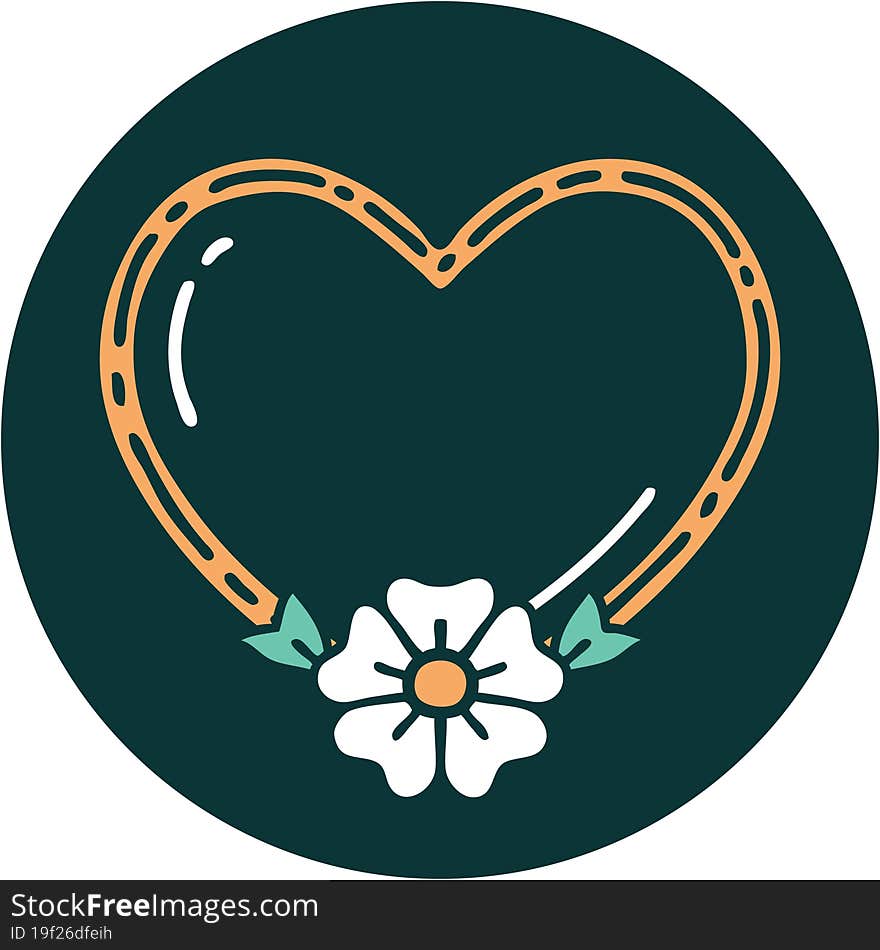 tattoo style icon of a heart and flower