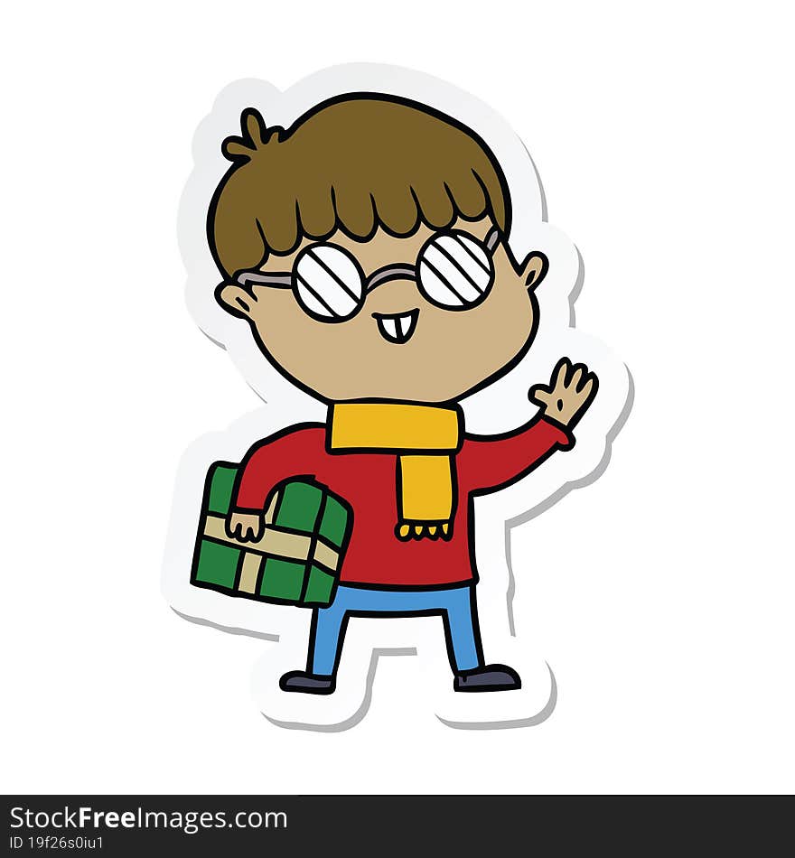 sticker of a cartoon boy wearing spectacles