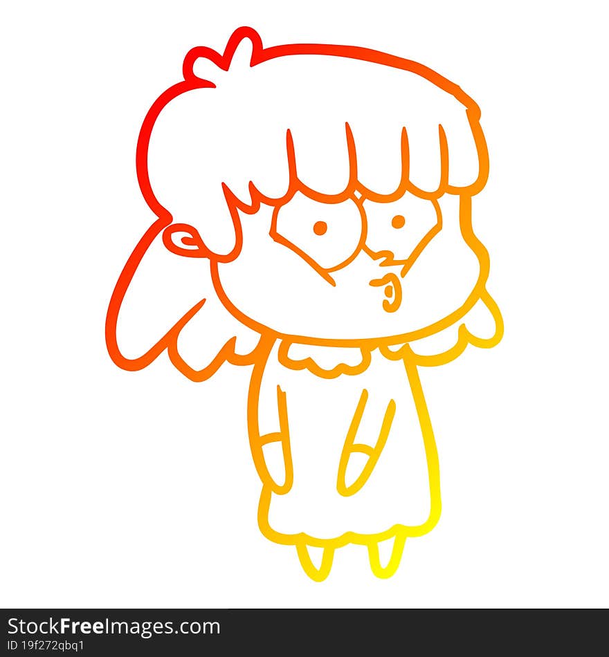 warm gradient line drawing cartoon whistling girl