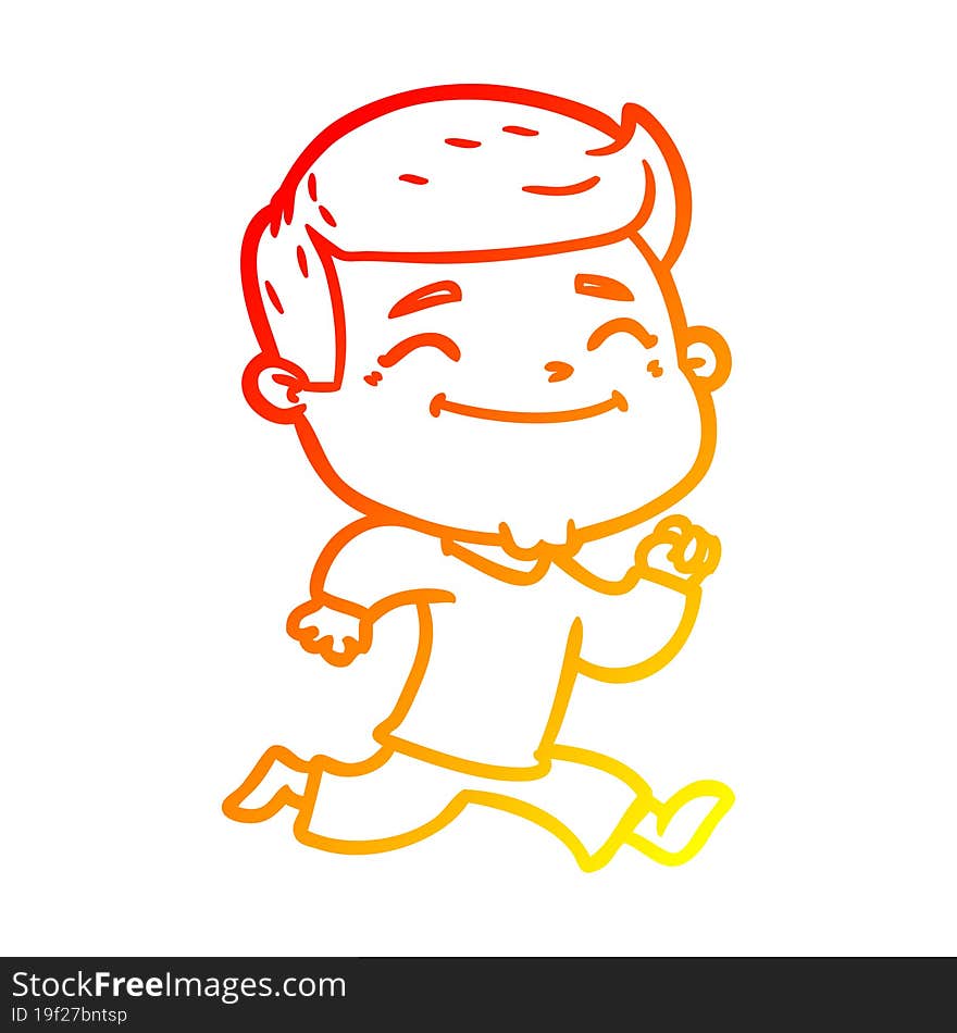 warm gradient line drawing of a happy cartoon man running