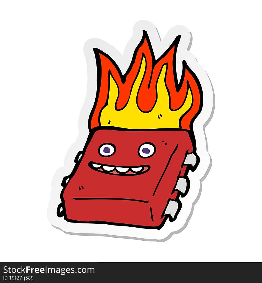 sticker of a cartoon red hot computer chip