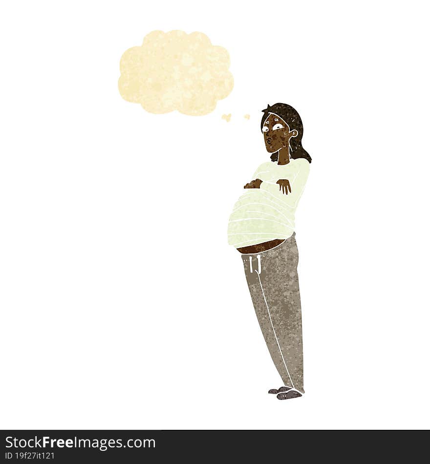 cartoon pregnant woman with thought bubble