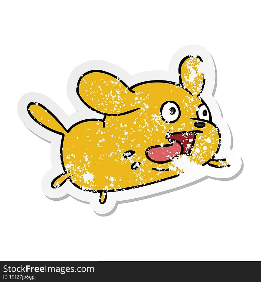 distressed sticker cartoon of cute kawaii dog