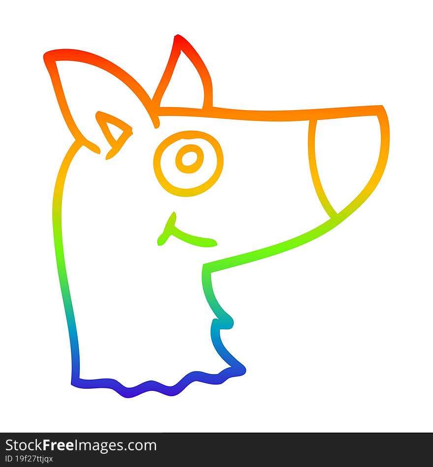 rainbow gradient line drawing of a cartoon happy dog