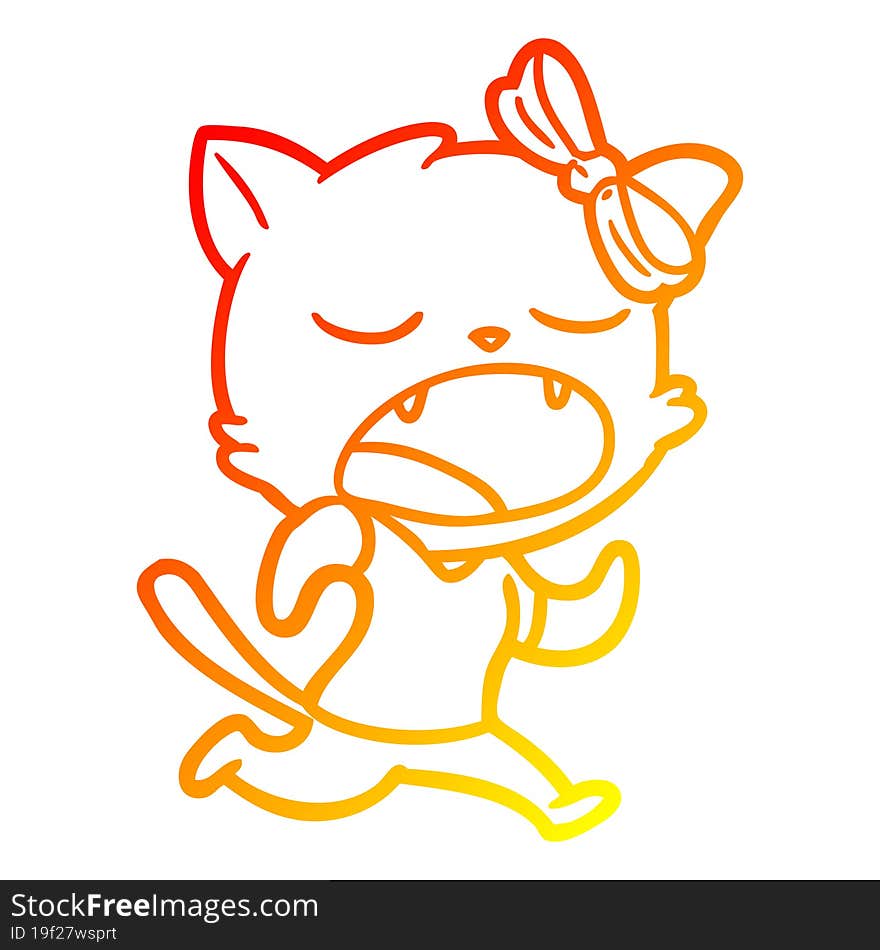 Warm Gradient Line Drawing Cartoon Yawning Cat