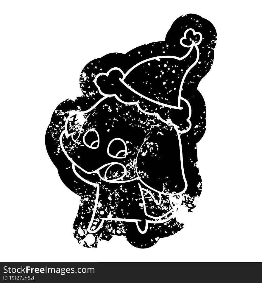 Cute Cartoon Distressed Icon Of A Elephant Wearing Santa Hat