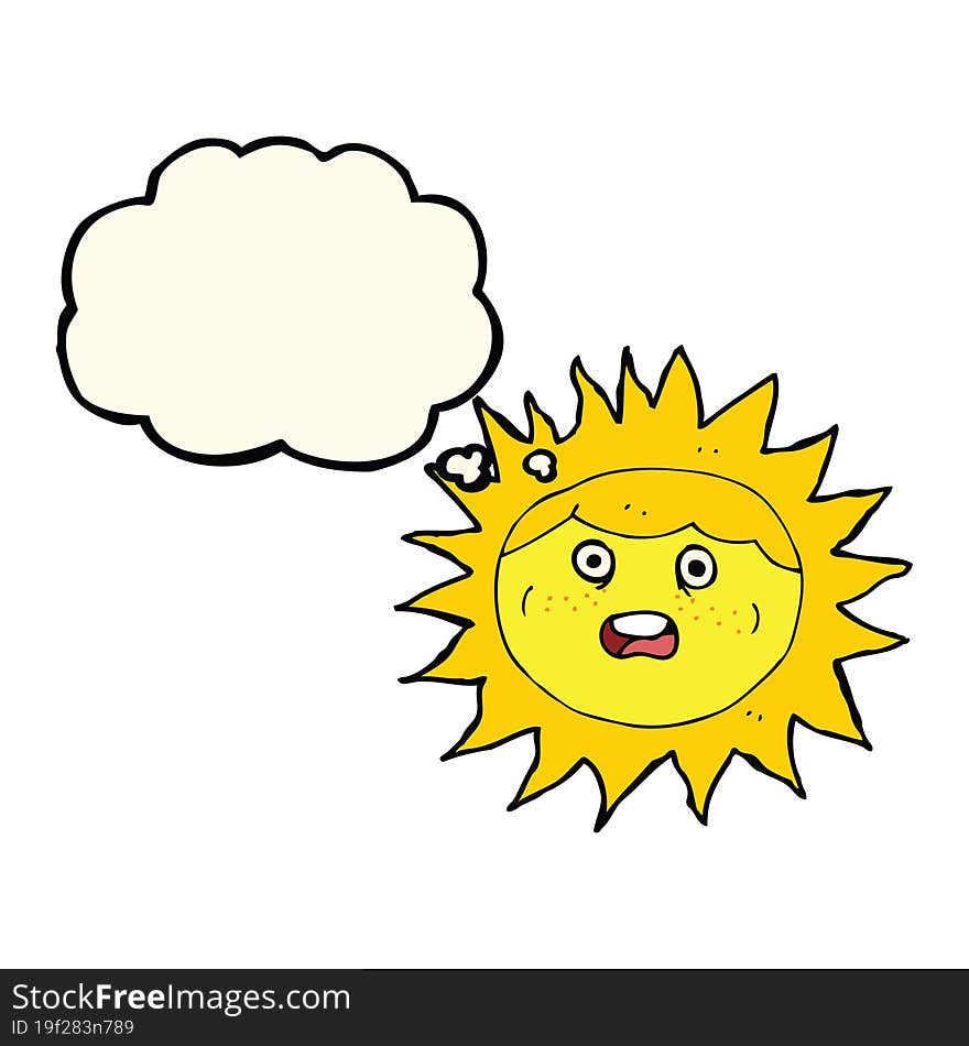 sun cartoon character with thought bubble