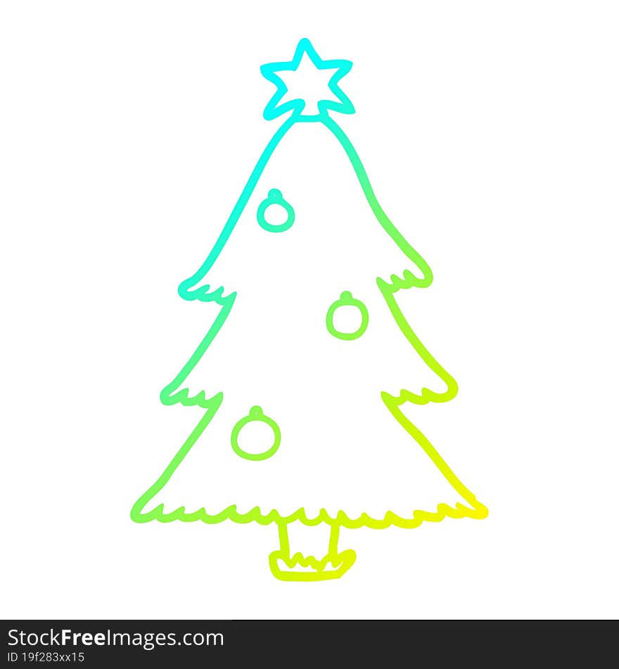 cold gradient line drawing of a christmas tree