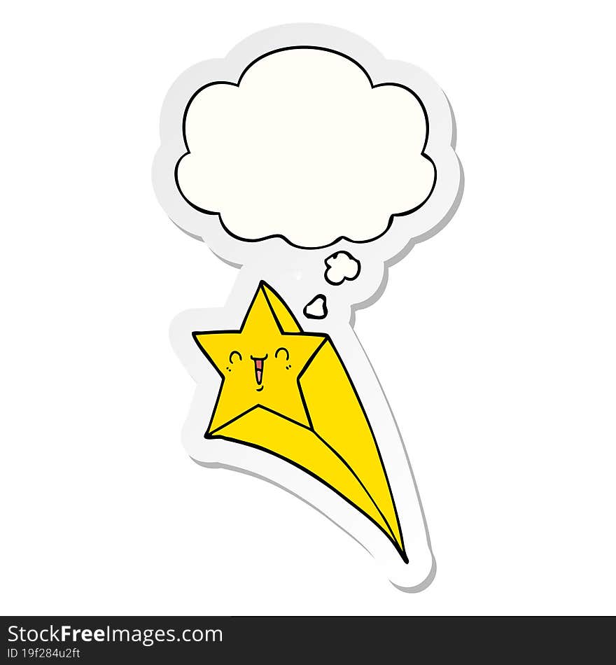 cartoon shooting star with thought bubble as a printed sticker