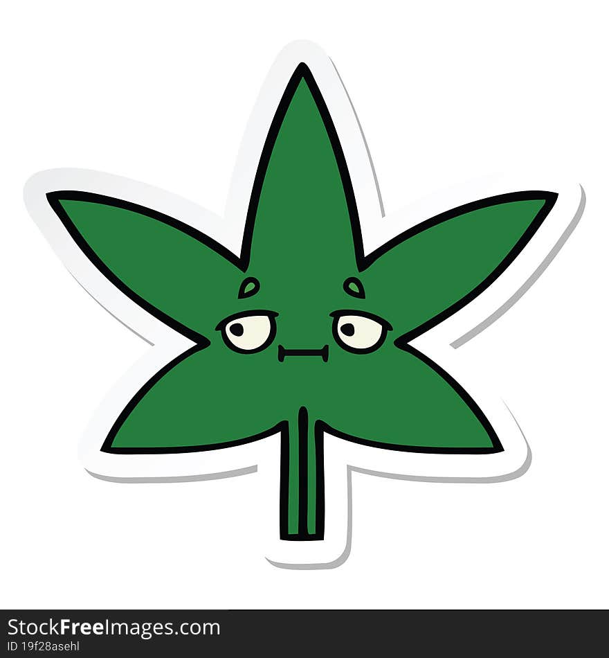 Sticker Of A Cute Cartoon Marijuana Leaf