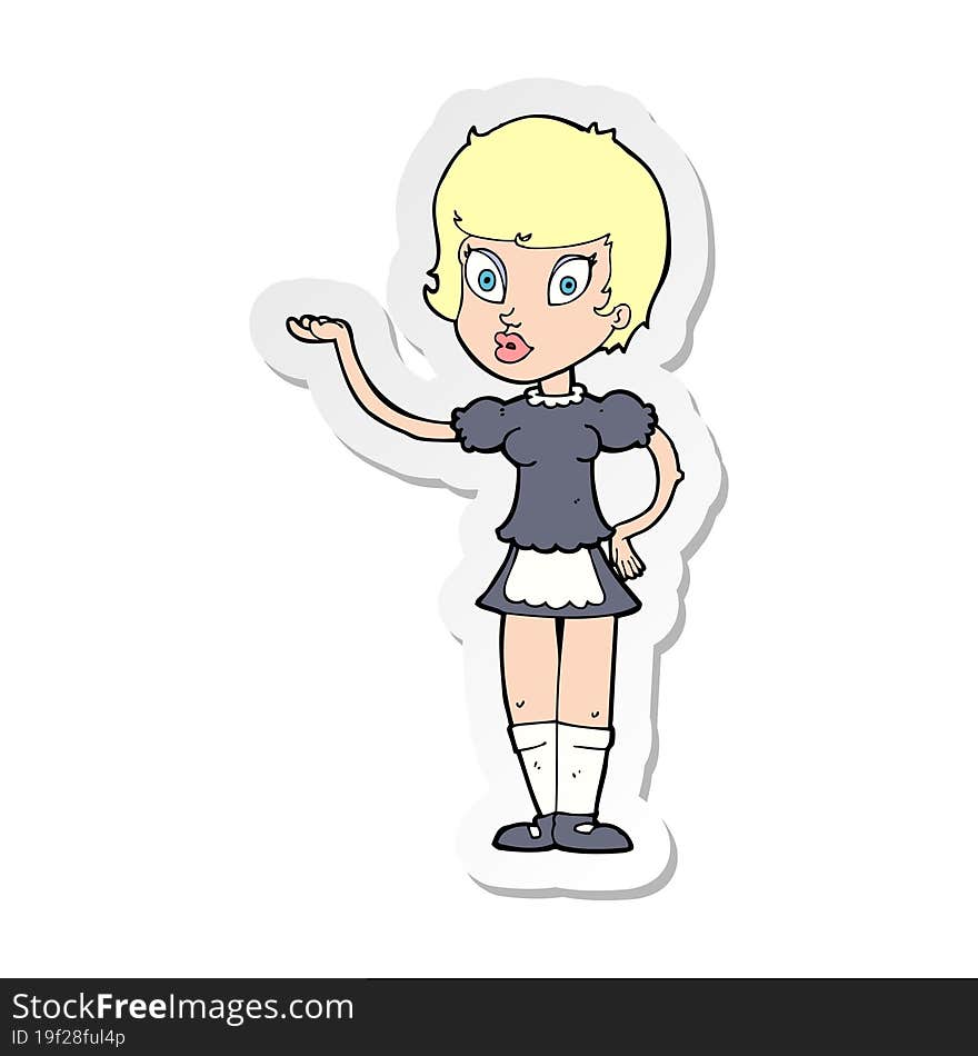 Sticker Of A Cartoon Waitress