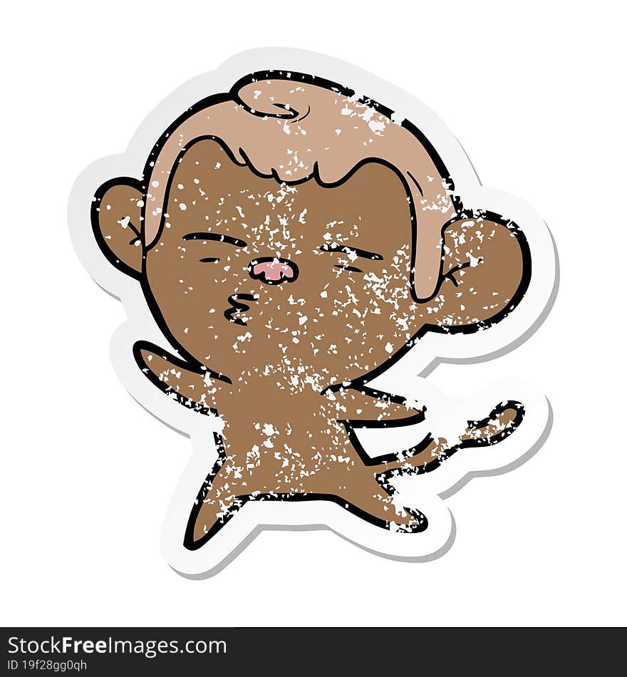 distressed sticker of a cartoon suspicious monkey