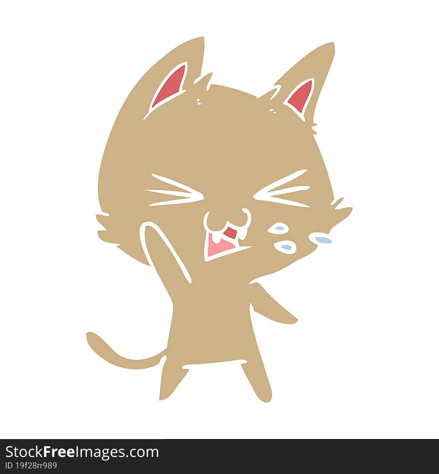 flat color style cartoon cat hissing