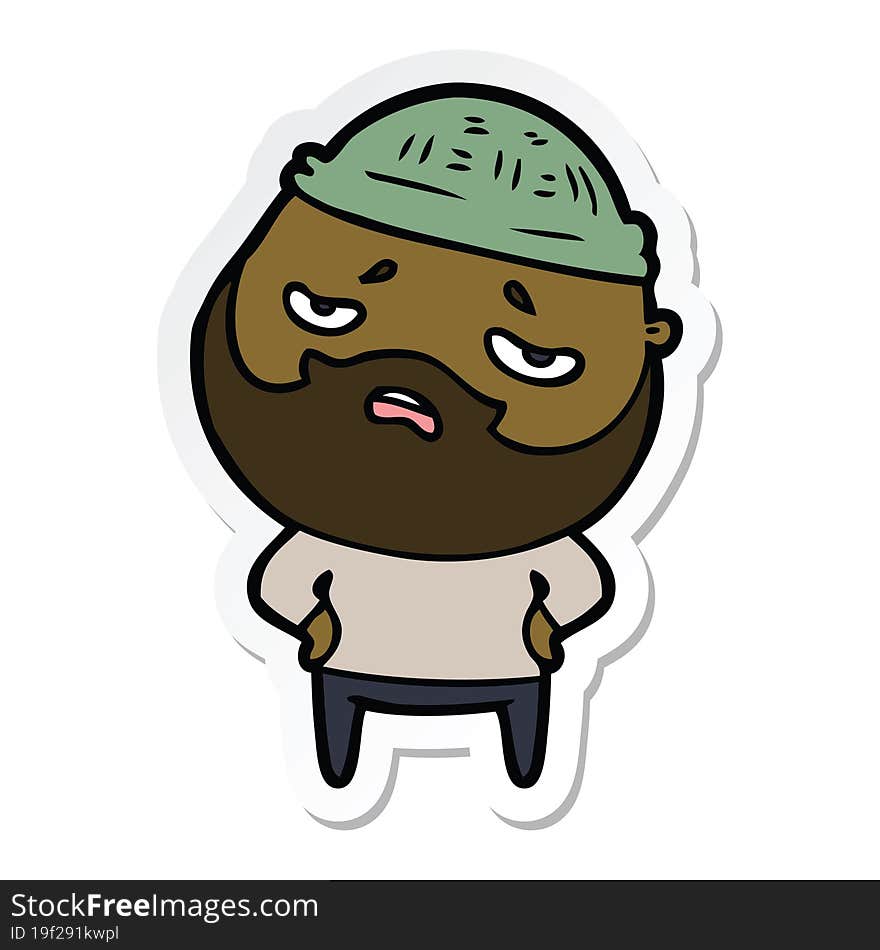 Sticker Of A Cartoon Worried Man With Beard