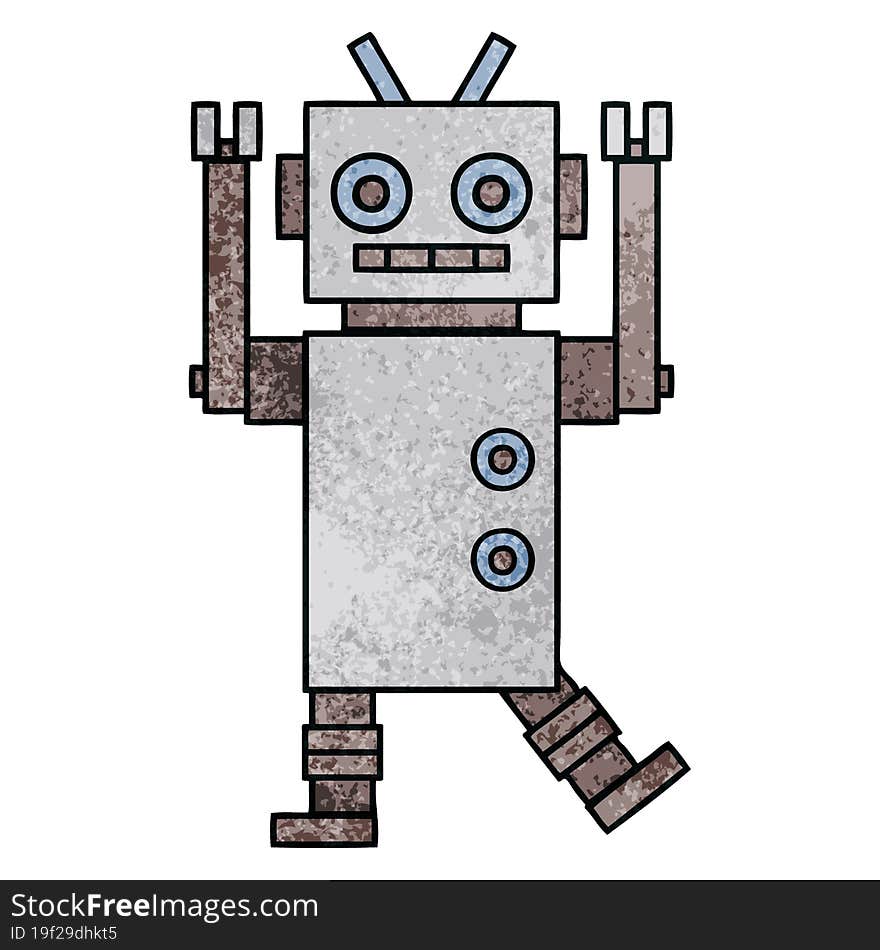 retro grunge texture cartoon dancing robot